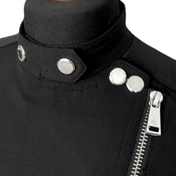 LAUREN RALPH LAUREN Black Moto Jacket Corporate Goth Blazer Women’s Petite 10P - Picture 6 of 13